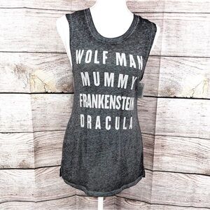 NWT Universal Studios Monsters Gray Heathered Burnout Tank Top Size XS